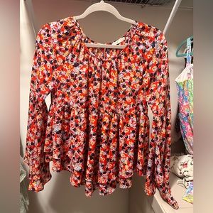 Copper Key boho long sleeve red floral top | size small
